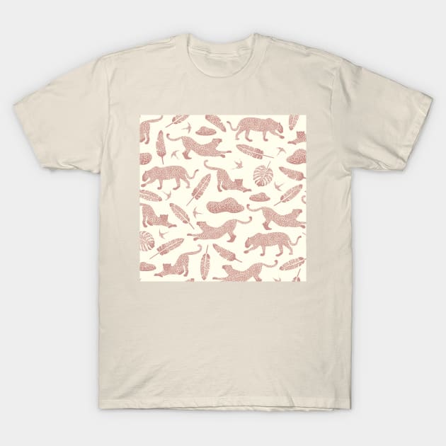 Blush Safari / Wild Cats, Monstera and Birds T-Shirt by matise